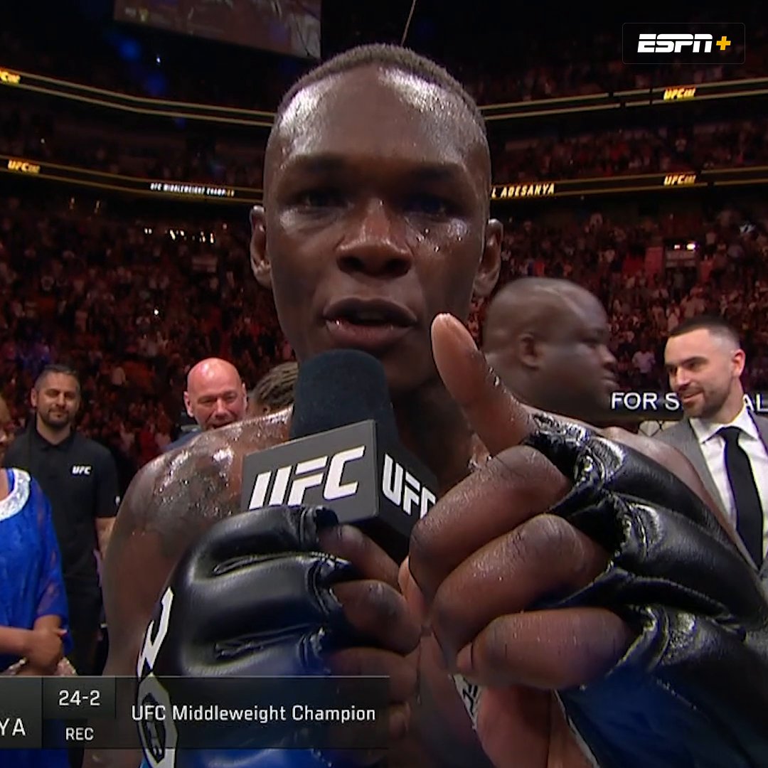 “You’ll never feel this level of happiness if you don’t go for something in your own life.” Adesanya with a motivational message after his KO victory at #UFC287