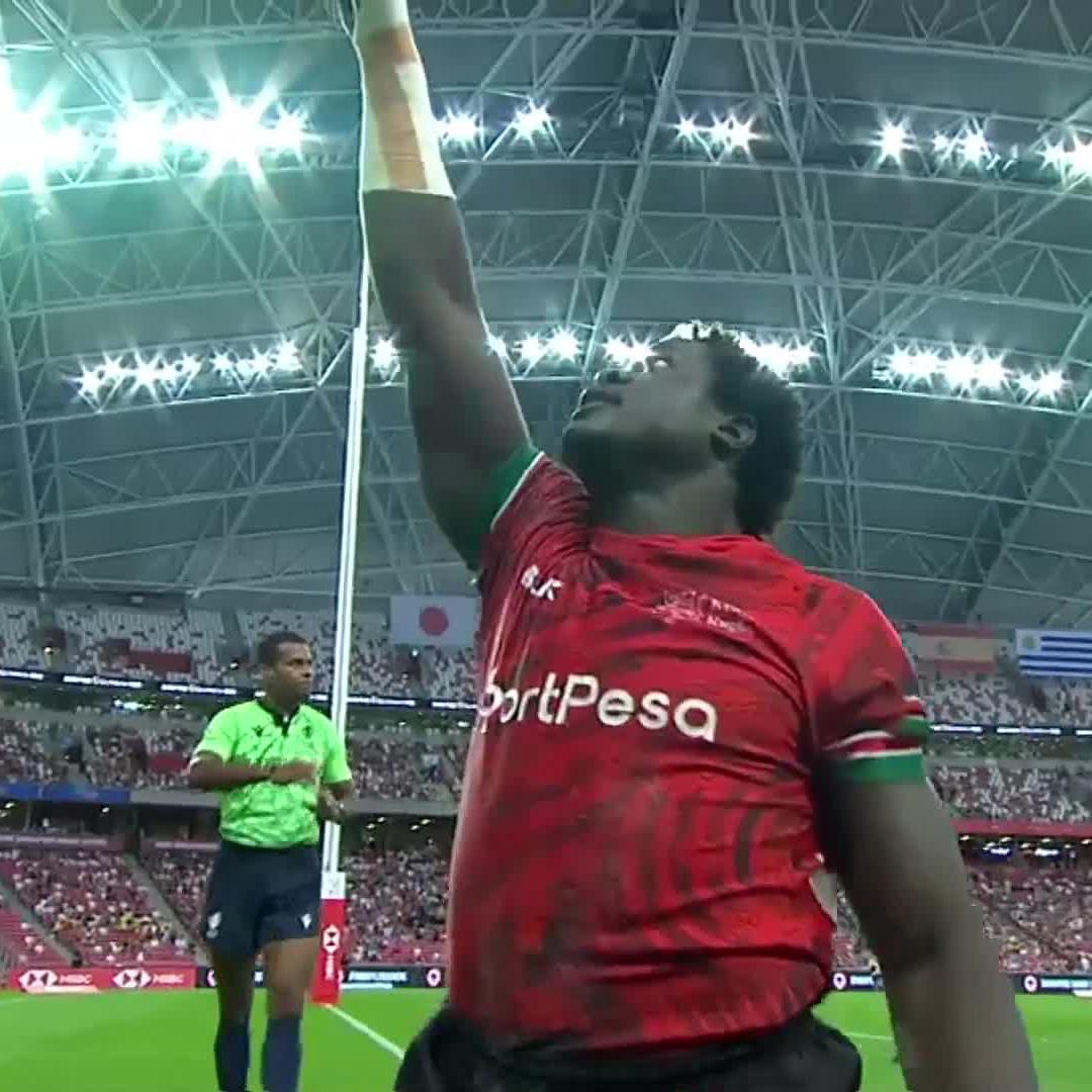 Alvin Otieno - The Man. The Myth. The Legend 💪 'Big Buffa' would not be denied his Try in the corner 🇰🇪 Shujaa | #HSBC7s #Singapore7s