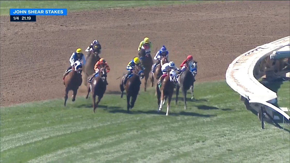 #2 FIRST PEACE slipped through on the rail and pulled away to win the $100,000 John Shear Stakes. Mark Glatt trains the son of Funtastic, who had Mike Smith up in the saddle. 🏆