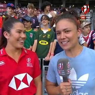 Rivals on the field, friends off it? The hilarious Rubes Tui interviews the Sevens POTY Charlotte Caslick #HSBC7s | #Singapore7s