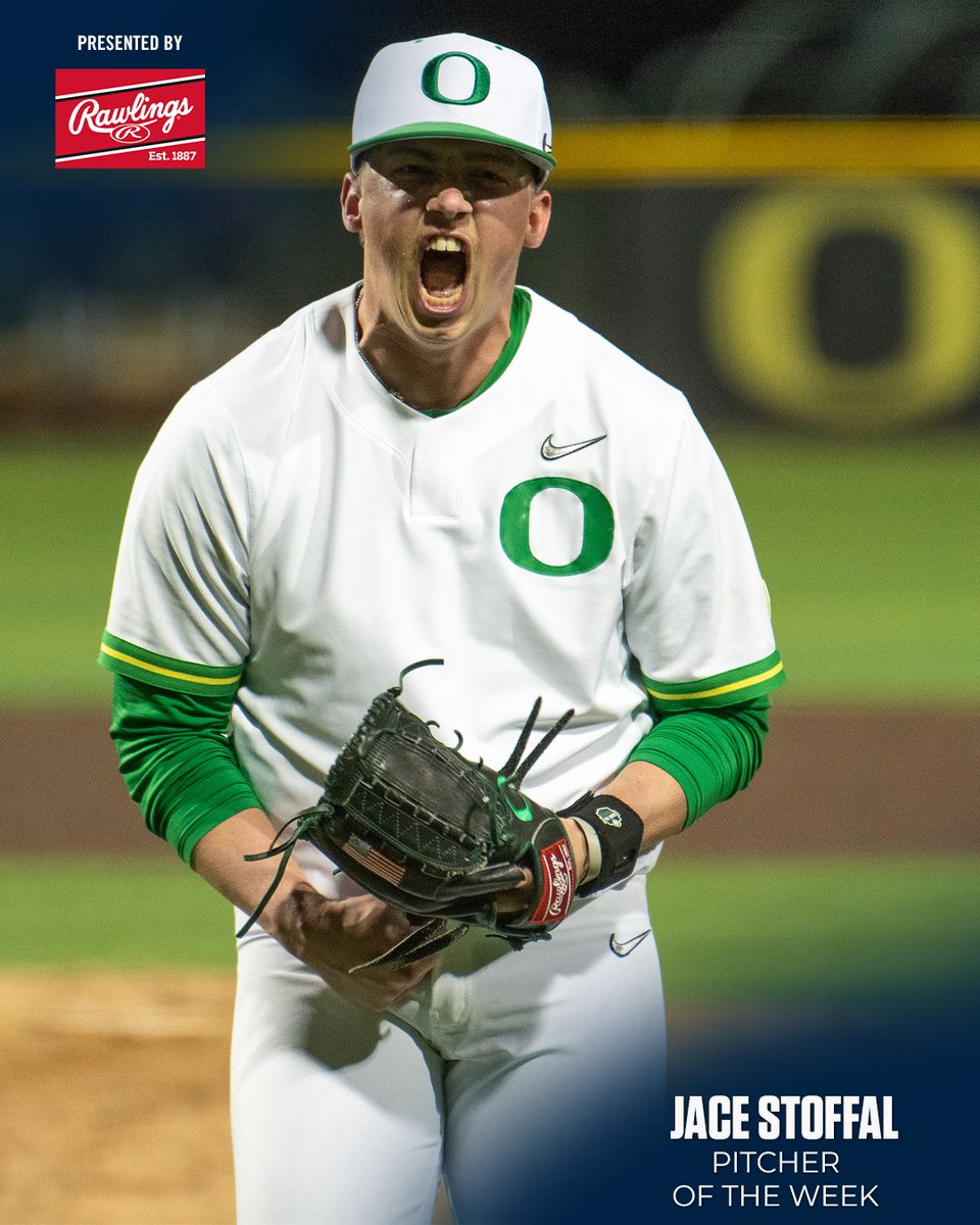 #Pac12BSB Pitcher of the Week: Jace Stoffal, Oregon Duck Baseball 🦆 Full release ➡️ #GoDucks | Rawlings Baseball
