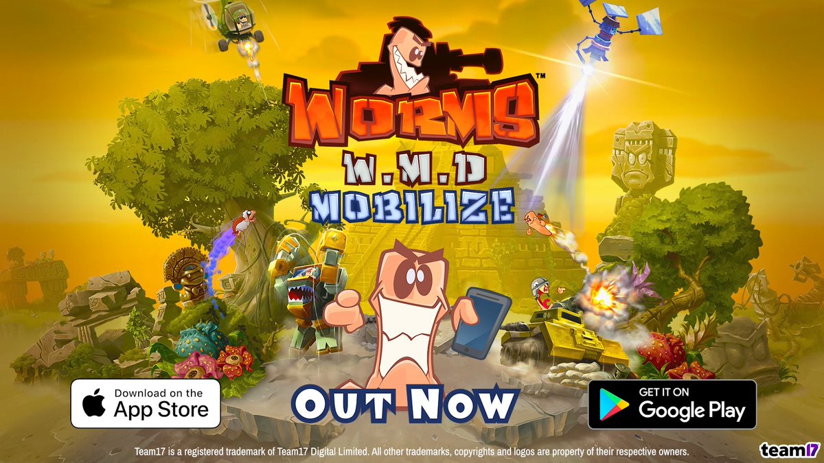 INCOMING! Worms W.M.D Mobilize is Out Now on Apple &amp; Android Devices 📱 🧑‍🤝‍🧑 1v1 Online Multiplayer 🎯 30 Single Player Missions 🤝 Up to 4 Player Local Multiplayer Find out more as W.M.D Explodes onto Mobile! 👉