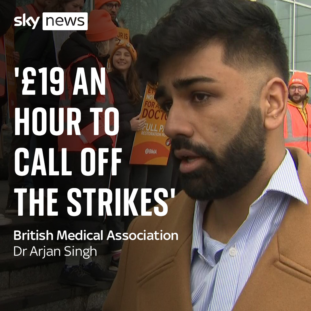 Member of the junior doctor's committee for the British Medical Association, Dr Arjan Singh, says Health Secretary Steve Barclay refuses to negotiate and says the strikes will stop if the pay is raised to £19 an hour.