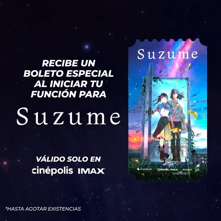 Descubre nuevos mundos junto a #Suzume en la impresionante pantalla #IMAX y consigue un boleto exclusivo para llevarte un pedacito de su historia donde quiera que vayas. ✨