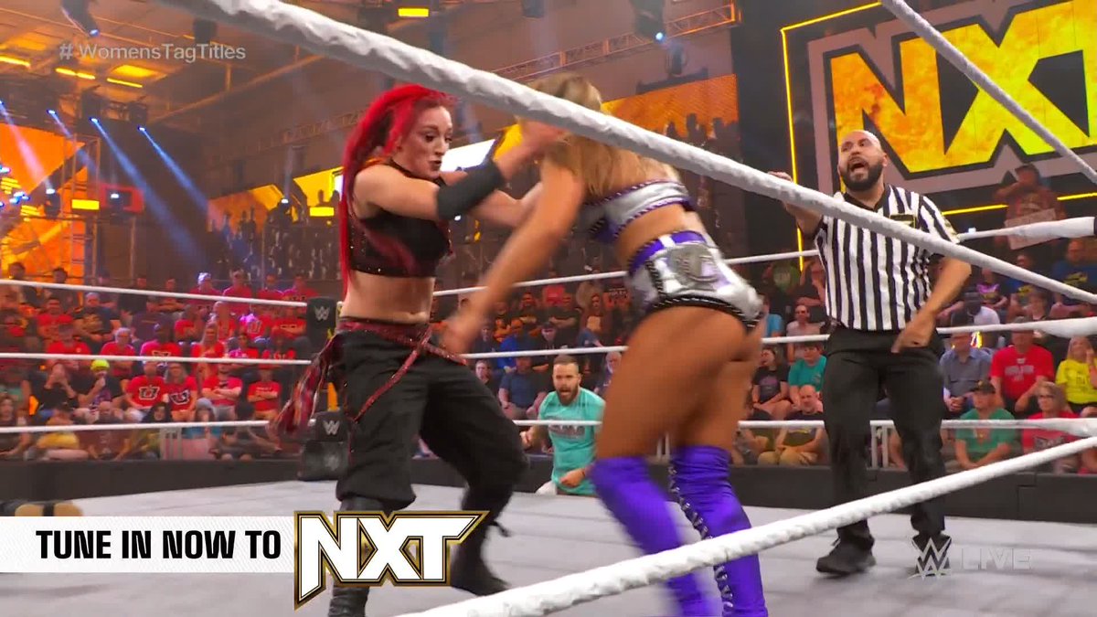 Oh no... Thanks to Brooks Jensen, things are breaking down fast for Fallon Henley and Kayla Klingensmith 💋 😬 #WWENXT #WomensTagTitles