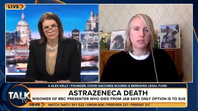 The husband of a BBC presenter who died of complications from the AstraZeneca vaccine says taking legal action is his only option. Founder of Covid Vaccines Injured &amp; Bereaved Legal Fund, Alex Kelly: “We had Matt Hancock blubbing on TV telling us they were 100% safe!” Julia Hartley-Brewer