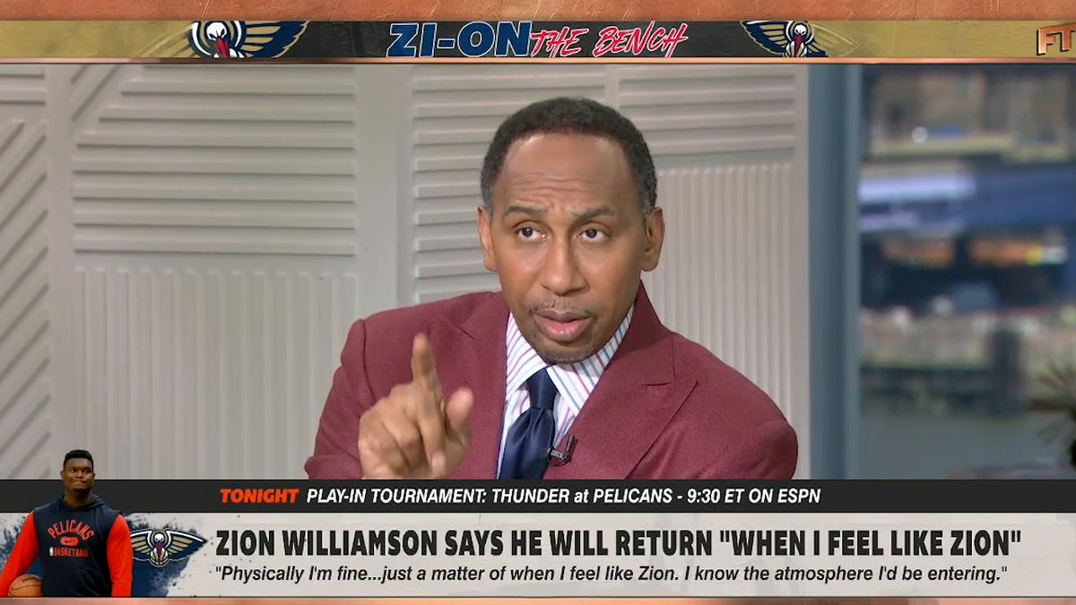 .Stephen A Smith reacts to Zion Williamson's recent comments on when he will return: "This guy is a fantastic talent. ... He's gotta find a way to get back on the court. Period. Because it's starting to look very bad and it's raising suspicions everywhere."