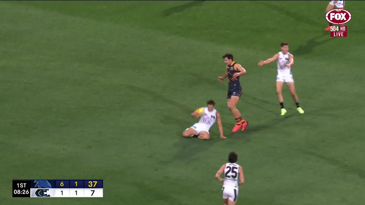 Darcy Fogarty could be in strife after this late hit on Ed Curnow, which resulted in a 50-metre penalty! 📺 Watch #AFLCrowsBlues LIVE on ch. 504 or stream on Kayo: ✍️ BLOG 🔢 MATCH CENTRE