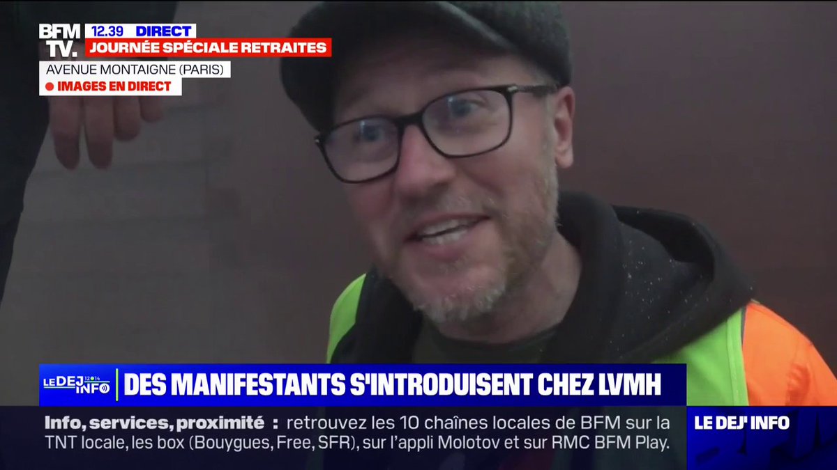 💬 "Vous cherchez de l'argent pour financer les retraites, prenez-le dans les poches des milliardaires, à commencer par Berard Arnault' Fabien Villedieu, délégué syndical Sud-Rail, s'adresse au gouvernement après que des manifestants ont envahi le siège de LVMH