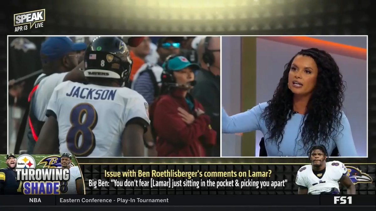 .Joy Taylor goes in after Ben Roethlisberger’s comments on Lamar not being feared as a pocket-passer. 🔥