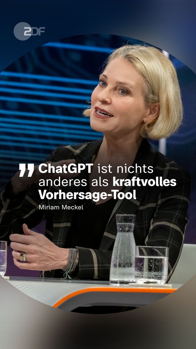 Systeme der Künstlichen Intelligenz wie zum Beispiel #ChatGPT basieren lediglich auf Statistik, so die Kommunikationswissenschaftlerin Miriam Meckel miriam meckel bei #illner. Sie warnt davor, dieses „Vorhersage-Tool“ als menschliches Denken zu bezeichnen. 👉