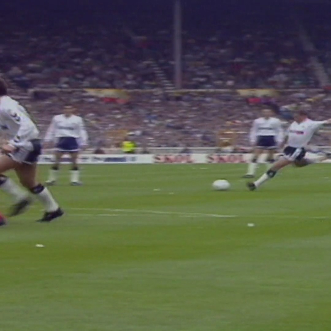 1991. Gazza. Wembley. ⏪ #OnThisDay Paul Gascoigne scored this iconic free-kick in the Emirates FA Cup against Arsenal 🎯
