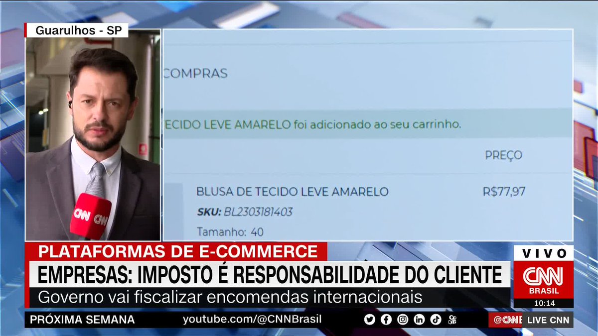 A AliExpress, a Shein e a Shopee dizem nos termos e condições de uso das plataformas que os tributos sobre as encomendas são de responsabilidade dos clientes, e não delas #LiveCNNBrasil