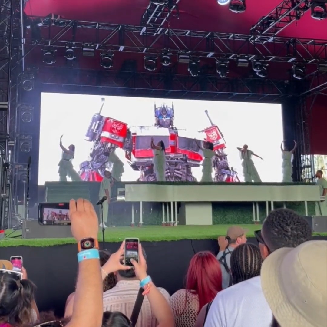 Calling all Autobots. Tobe Nwigwe and #OptimusPrime have rolled out to #Coachella. #Transformers #RiseOfTheBeasts