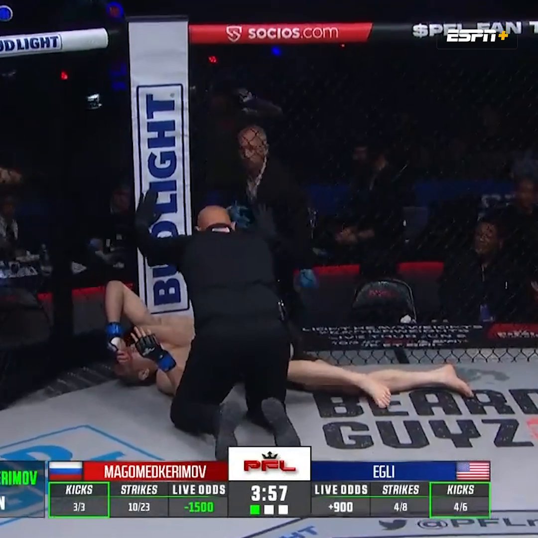 Magomed Magomedkerimov wasted no time‼️ HEADKICK KO 😳 #PFLRegularSeason