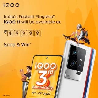 #ContestAlert Want your favourite #iQOO Smartphone even before the 3rd Year Anniversary Sale begins on Amazon India? Just snap the price of India’s Fastest Flagship* #iQOO11 & win* big! 🔥 Steps to participate in comment 👇🏼