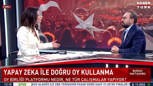 Türkiye 29 gün sonra seçime gidiyor... Yapay zeka ile doğru oy kullanma. Oy Birliği Platformu nedir, ne tür çalışmalar yapıyor? Sandık başında ne yapılmalı, nasıl oy kullanılmalı? #BurasıHaftasonu'nda Oylum Talu konuğu, Oy Birliği Platformu Sözcüsü Ömer ŞAHAN ile konuştu.