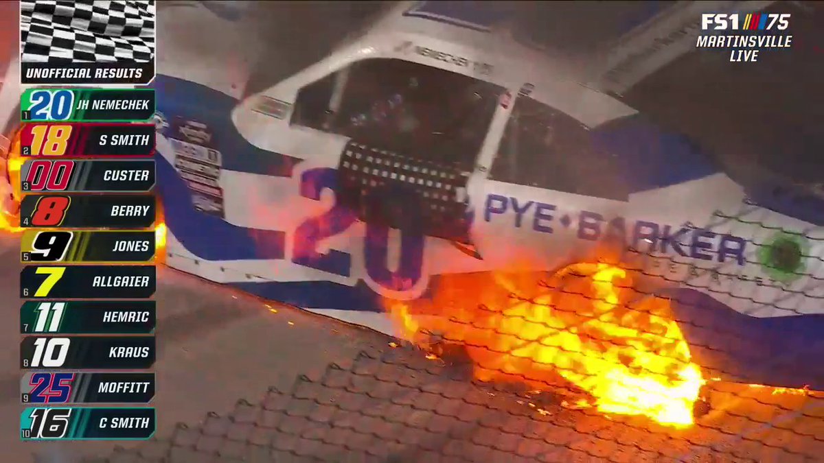Okay ... being honest ... that may be one of the coolest burnouts we've ever seen. John Hunter Nemechek, everyone.