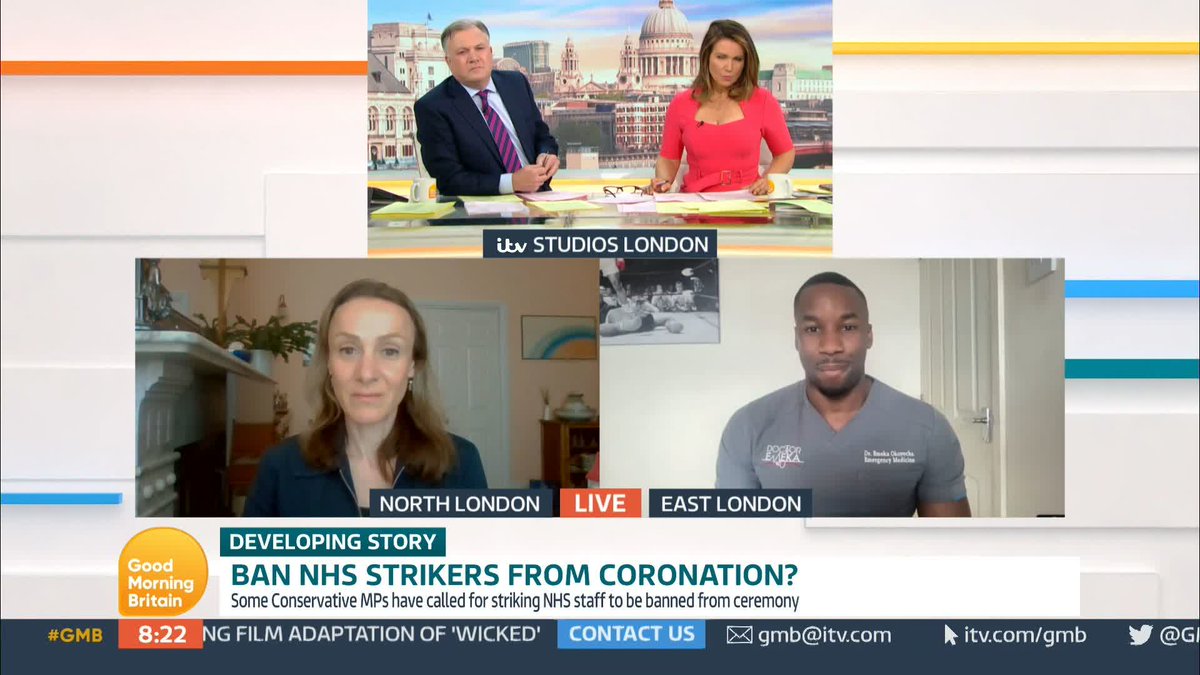 Should striking NHS workers be given VIP seats at the coronation? Journalist Emma Woolf tells Susanna Reid and Ed Balls that NHS is seen as a sacred cow that we are not allowed to criticise. She adds that the strikes are causing harm to patients.