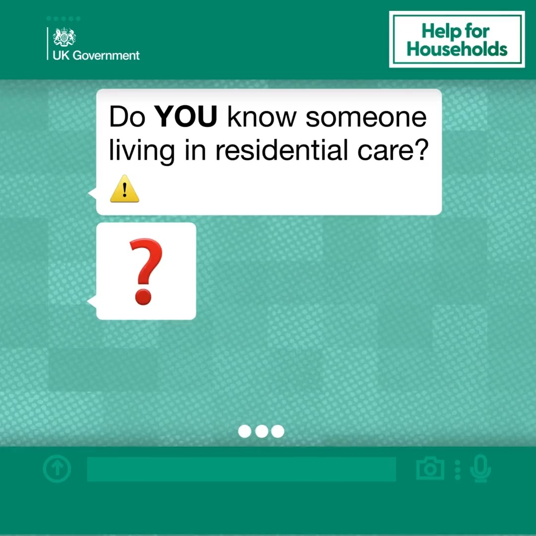 Do you have family or friends in residential care? They may be eligible to apply for £400 of energy bills support. Click to send them a WhatsApp message so they don’t miss out 📲 You can also apply on behalf of an eligible resident. Learn more at 💻