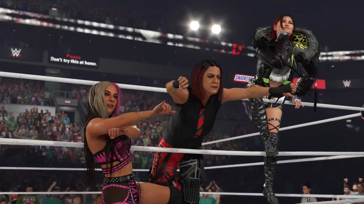 Damage CTRL entrance as seen on #WWE2KShowDown! 😉 Coming TOMORROW in #WWE2K23! 🚨 Bayley 🚨 𝖈𝖍𝖆𝖗𝖑𝖎𝖊𝖌𝖎𝖗𝖑 🎮 🚨 IYO SKY