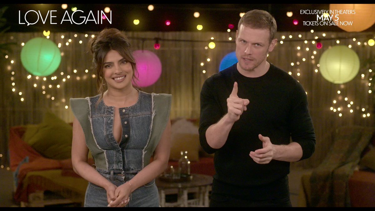 Tickets for #LoveAgain are on sale NOW, and stars PRIYANKA and Sam Heughan have a special message for you! While supplies last, buy 2 tickets to Love Again and receive $10 off your second 🎟 using code LOVEAGAIN at checkout. 🎟's —>