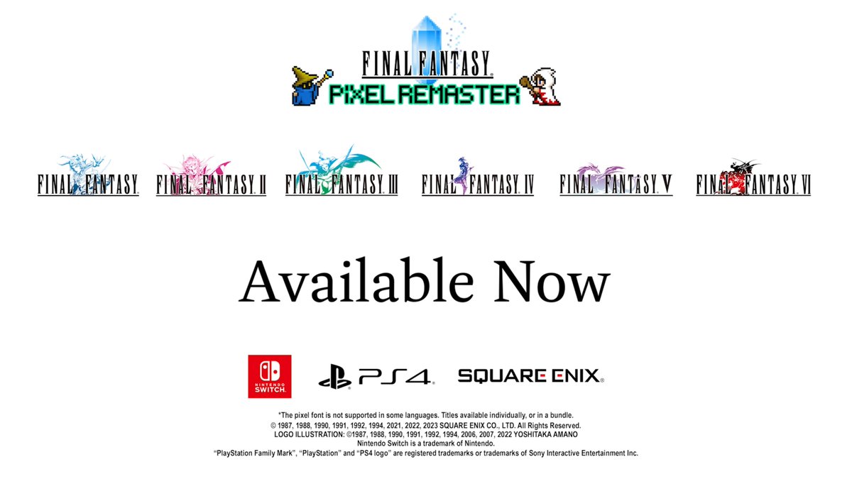 The legacy of the crystals lives on once more. The Final Fantasy Pixel Remaster series is out now on PlayStation 4 and Nintendo Switch. Titles can be purchased individually or as a full collection: Where will your journey begin?