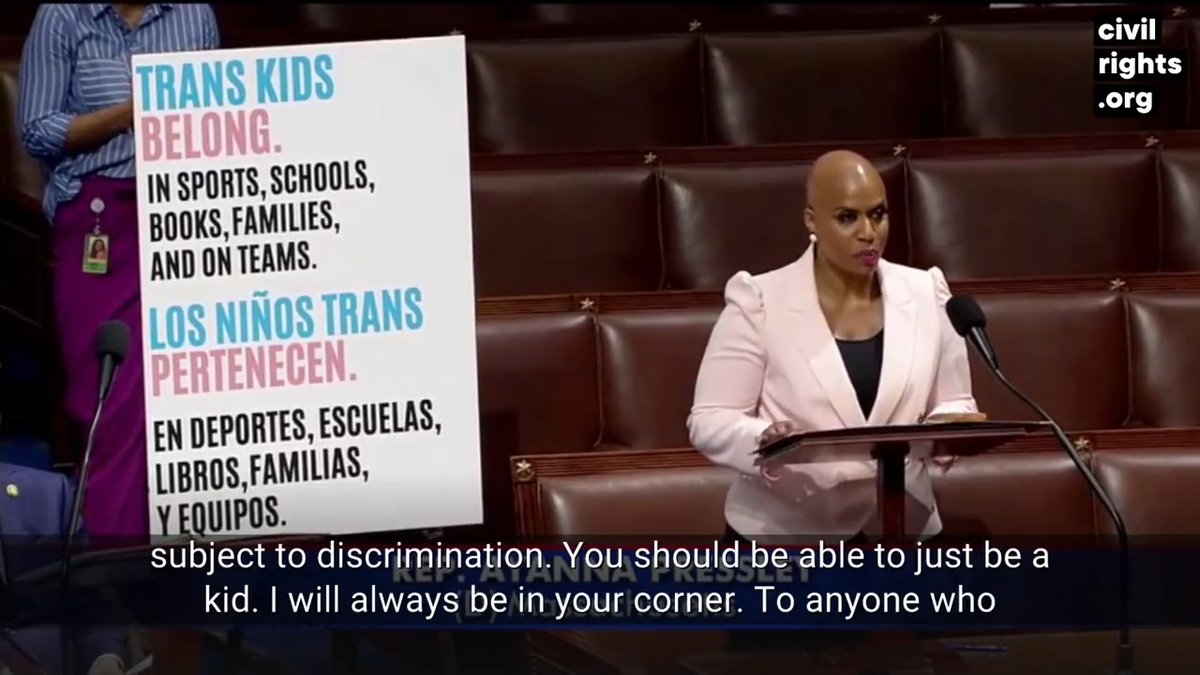 .Congresswoman Ayanna Pressley: “I rise today in solidarity with our children across the nation. I want to speak plainly to our trans kids: You belong. You are enough. You deserve to show up fully in this world. You deserve joy and every single opportunity. You are perfect just as you are.” ❤️