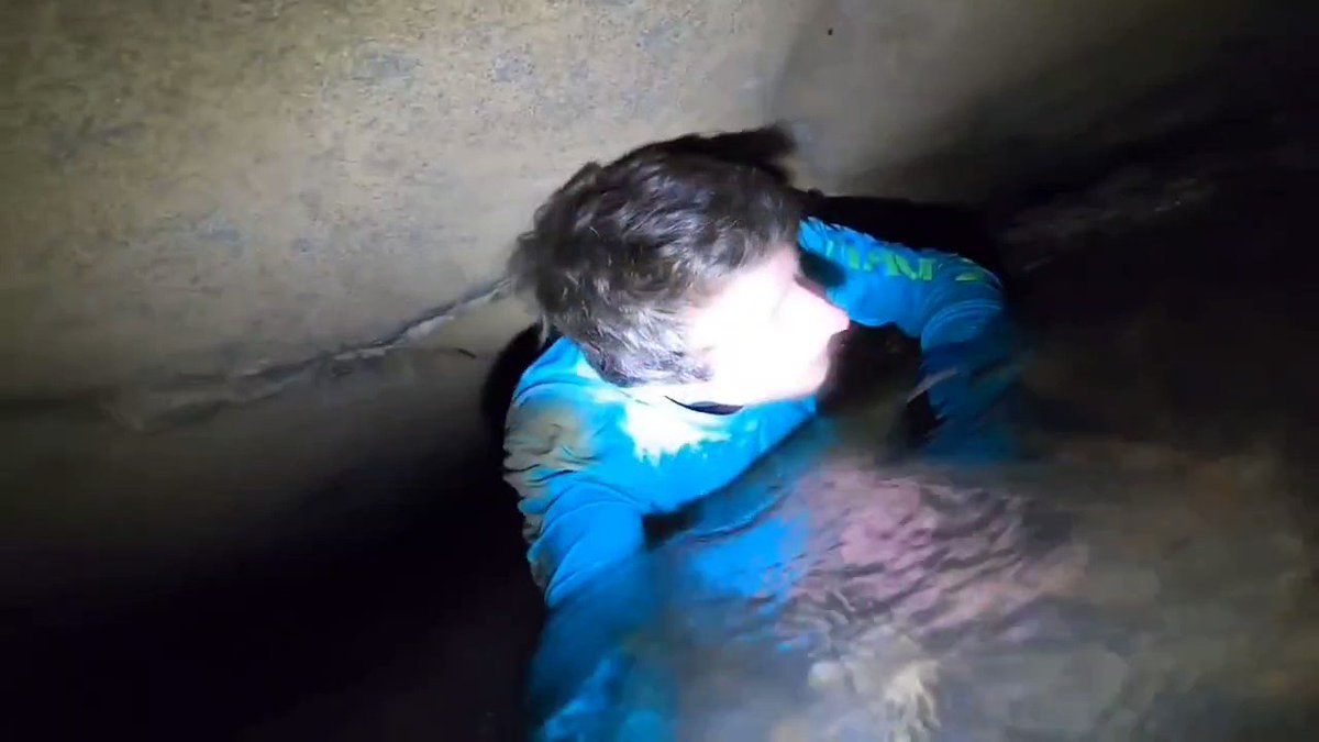 Guy tries to exit cave as the water level rises