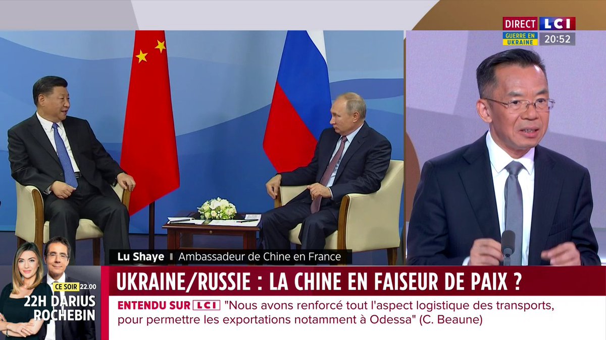 🗣 Darius Rochebin : "Est-ce que la Crimée, à vos yeux, c'est l'Ukraine ?" 🗣 Lu Shaye : "Ça dépend comment on perçoit le problème [...] Ce n'est pas si simple." 📺 #La26