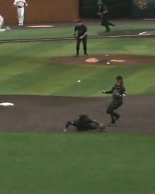 Just your typical 4-6-3 groundout. Via: Vanderbilt Baseball