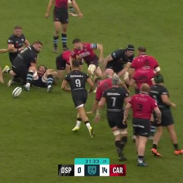 Thomas Young's unreal one handed pick up & Mason Grady's finish has now entered the #BKTURC Judgement Day's archive ๐ #URC | #OSPvCAR | Cardiff Rugby