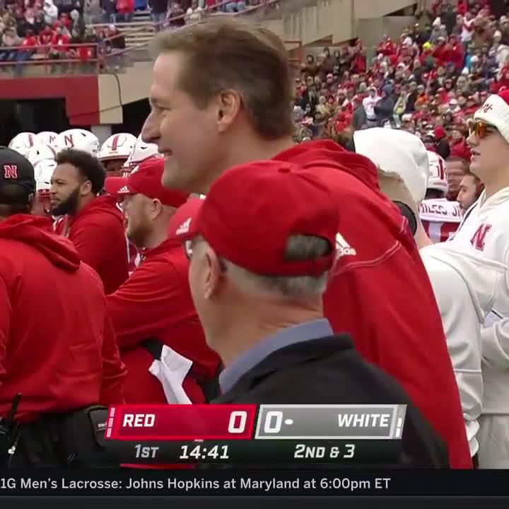 Nebraska ran a FB trap to start the spring game and Matt Rhule immediately gave the ball to Frank Solich. Tradition.
