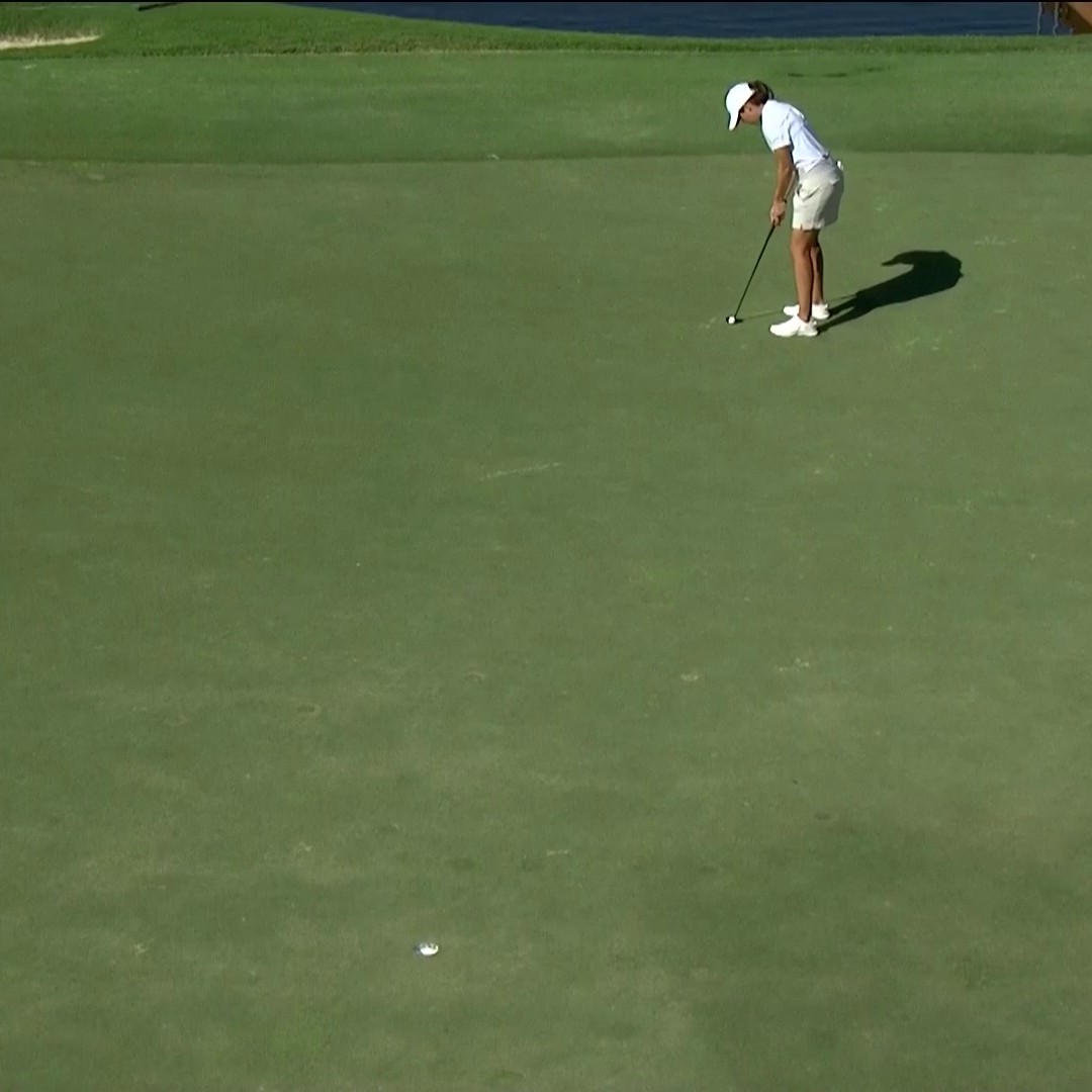 Albane Valenzuela gets to 9-under and T-2 with a long-range birdie make on the 18th. 📈 📺: @NBC and Peacock