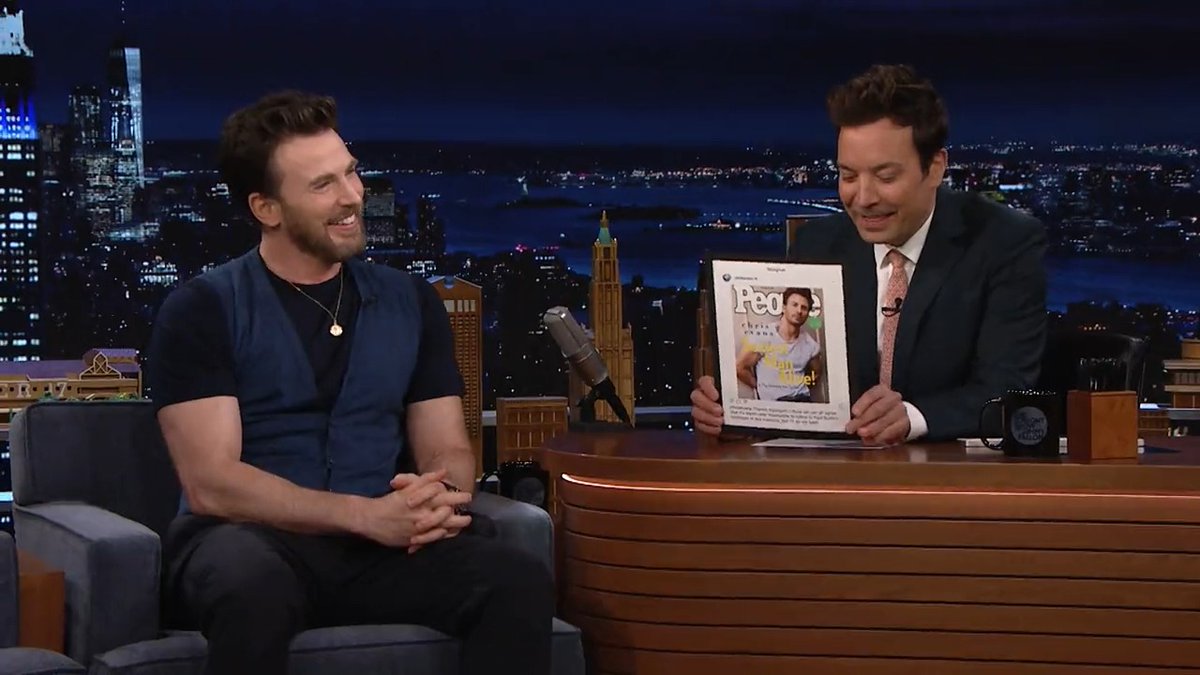 .@ChrisEvans reacts to being named People’s #SexiestManAlive after Paul Rudd. #FallonTonight