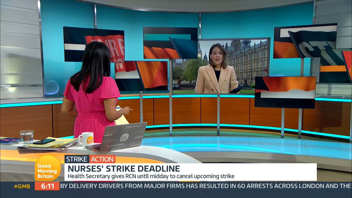 The nurses union has until noon today to call off its upcoming strike or face legal action by the government. The Health Secretary claims that next weekend's industrial action is unlawful and is demanding the Royal College of Nursing cancel the three-day walk out.