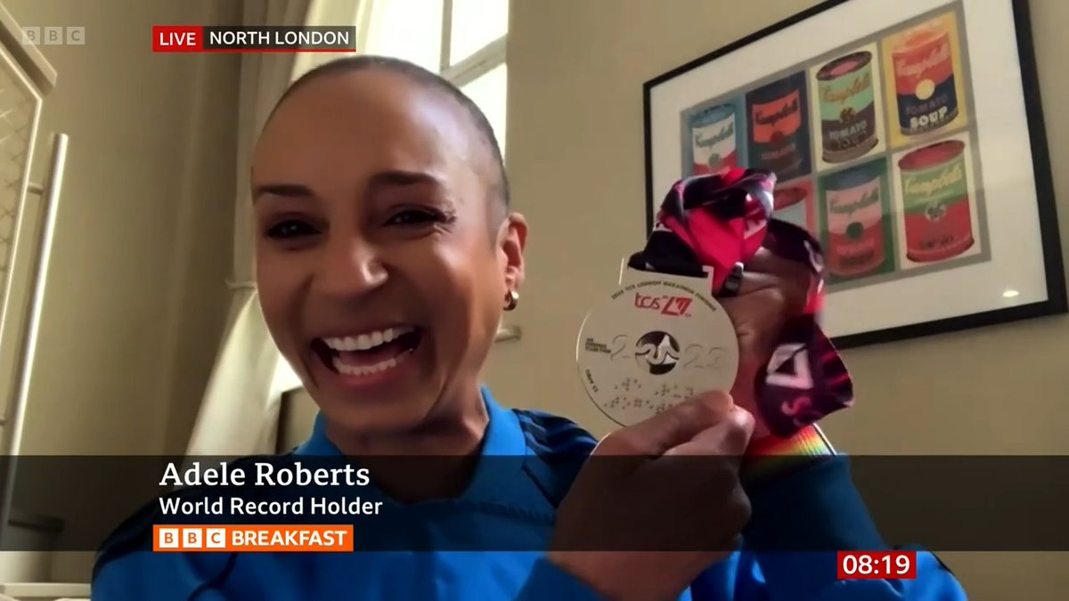 'I've got the proof mum - look I did it' Broadcaster Adele Roberts spoke to #BBCBreakfast after becoming the fastest woman to complete a marathon with a stoma bag, finishing the London marathon in 3hrs 30mins 22secs
