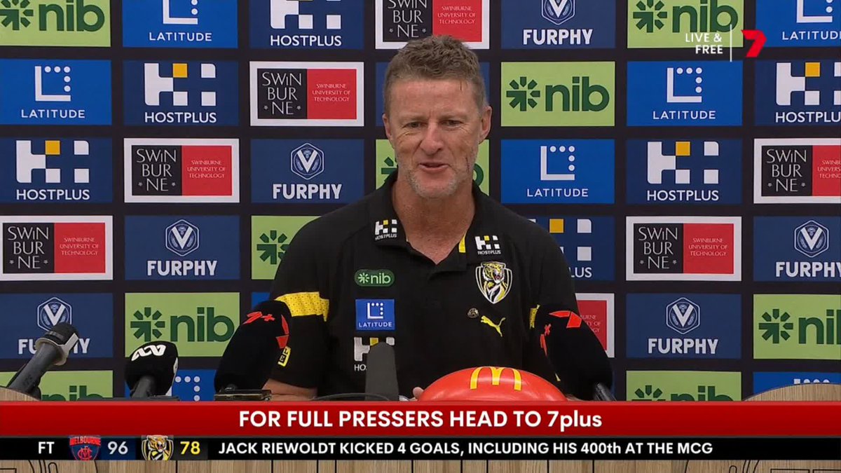 "He could be as good as he wants, that kid, but he's got to get to work on some things in his game." Damien Hardwick spoke about Noah Cumberland's performance in his presser. #AFLDeesTigers