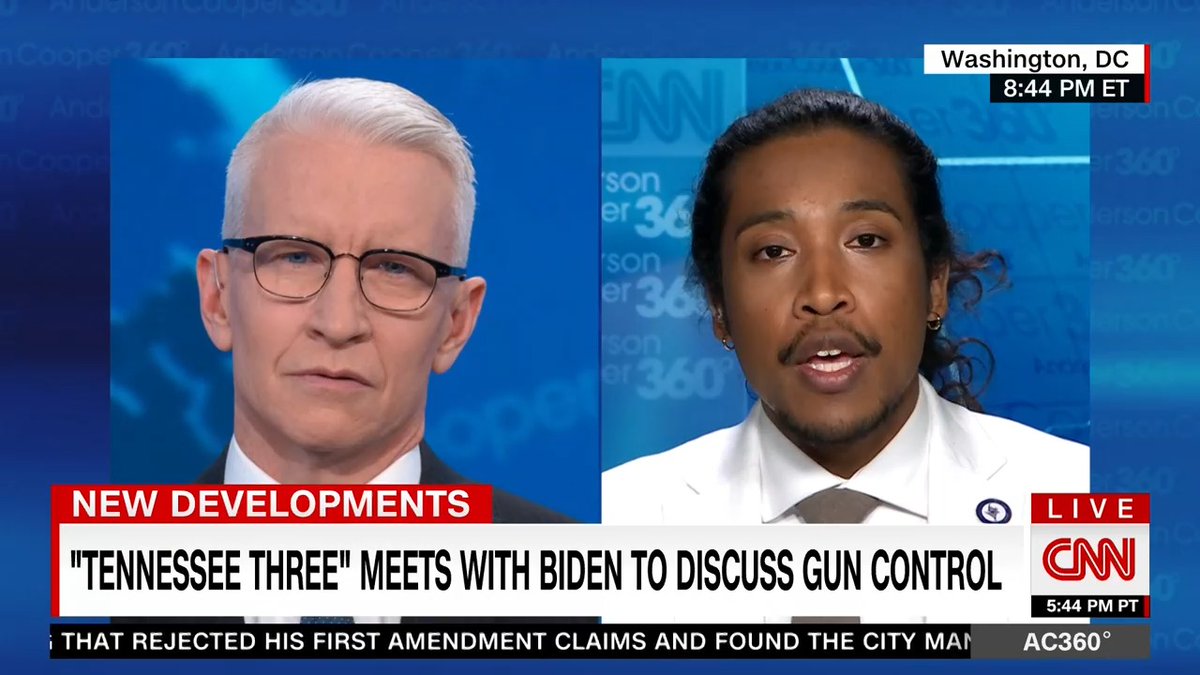 Rep. Justin Jones, who was expelled and later reinstated from the Tennessee House of Representatives over breaking decorum rules in a protest against gun violence, joins CNN’s Anderson Cooper to talk about his meeting with President Biden. Watch:
