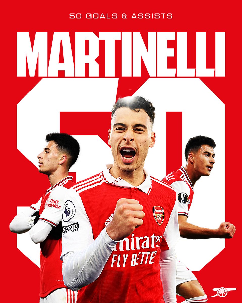 GABI 50 ✊ Friday’s strike against Southampton marked Gabriel Martinelli’s 50th goal contribution in the famous red and white ❤️