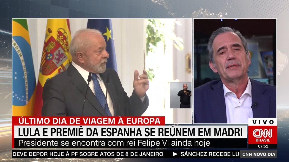 O comentarista da CNN Marco Antonio Villa comentou as falas de Lula (PT) na Espanha e disse que se pode "até questionar" falas do chefe do Executivo, mas que o Brasil "não passa mais vergonha" em âmbito internacional em comparação ao último quadriênio presidencial #CNNNovoDia