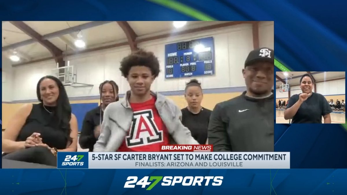 The moment he made it official 🙌 5⭐️ SF Carter Bryant (carter bryant), California's No. 1 rated player in the Class of 2024, commits to Arizona 🏀