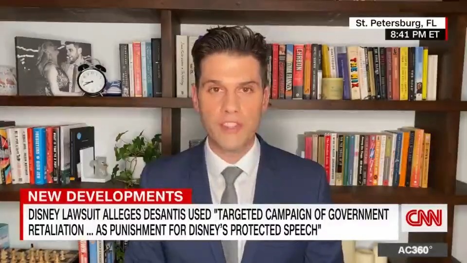 Walt Disney Parks and Resorts on Wednesday sued Florida Gov. Ron DeSantis and his hand-picked oversight board, accusing him of weaponizing his political power to punish the company for exercising its free speech rights. Steve Contorno joins Anderson Cooper to discuss.