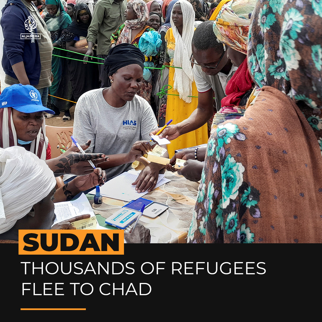 Thousands of Sudanese refugees are receiving aid from the UN after crossing into Chad to escape the ongoing conflict between the Sudanese armed forces and RSF paramilitaries. Al Jazeera’s Ahmed Idris reports ⤵️