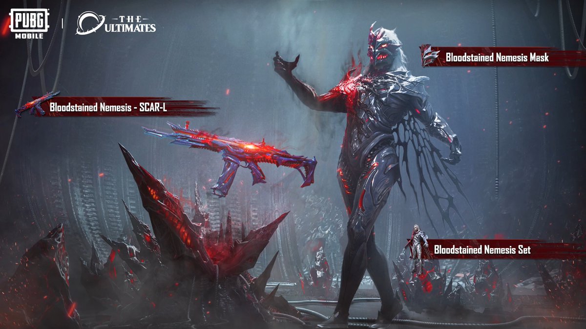 A true nemesis leaves a long trail of competition behind them... Become Ultimate. Become the Bloodstained Nemesis! Drop into #PUBGMOBILE for the new Ultimate Set & upgradable SCAR-L: 📲 #PUBGMOBILE #PUBGMOBILEC4S11 #PUBGMUltimates