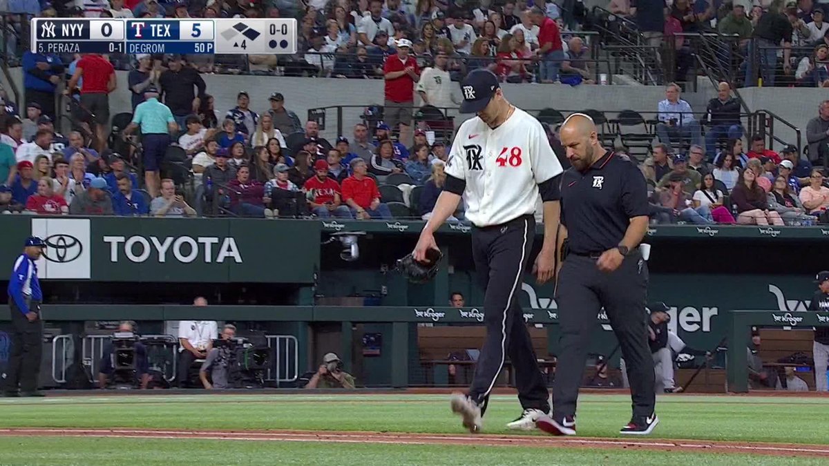 Meanwhile, in Texas, Jacob deGrom has left another start due to apparent injury: