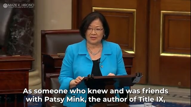 My friend Patsy Mink devoted her life to advancing gender equity. Republicans are trying to twist her legacy to enact anti-transgender legislation & ban trans girls from playing sports consistent with their gender, showing their willful misunderstanding of the intent of Title IX.