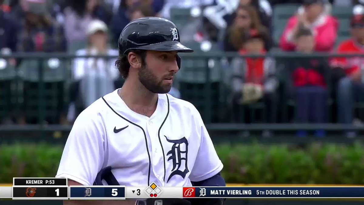 Matt Vierling finds the gap in left-center and his hot day at the plate continues! #RepDetroit