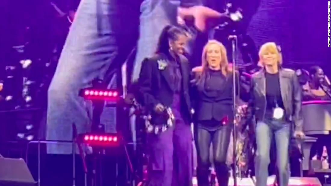 Michelle Obama joined Bruce Springsteen on stage to do backup vocals for his concert in Barcelona