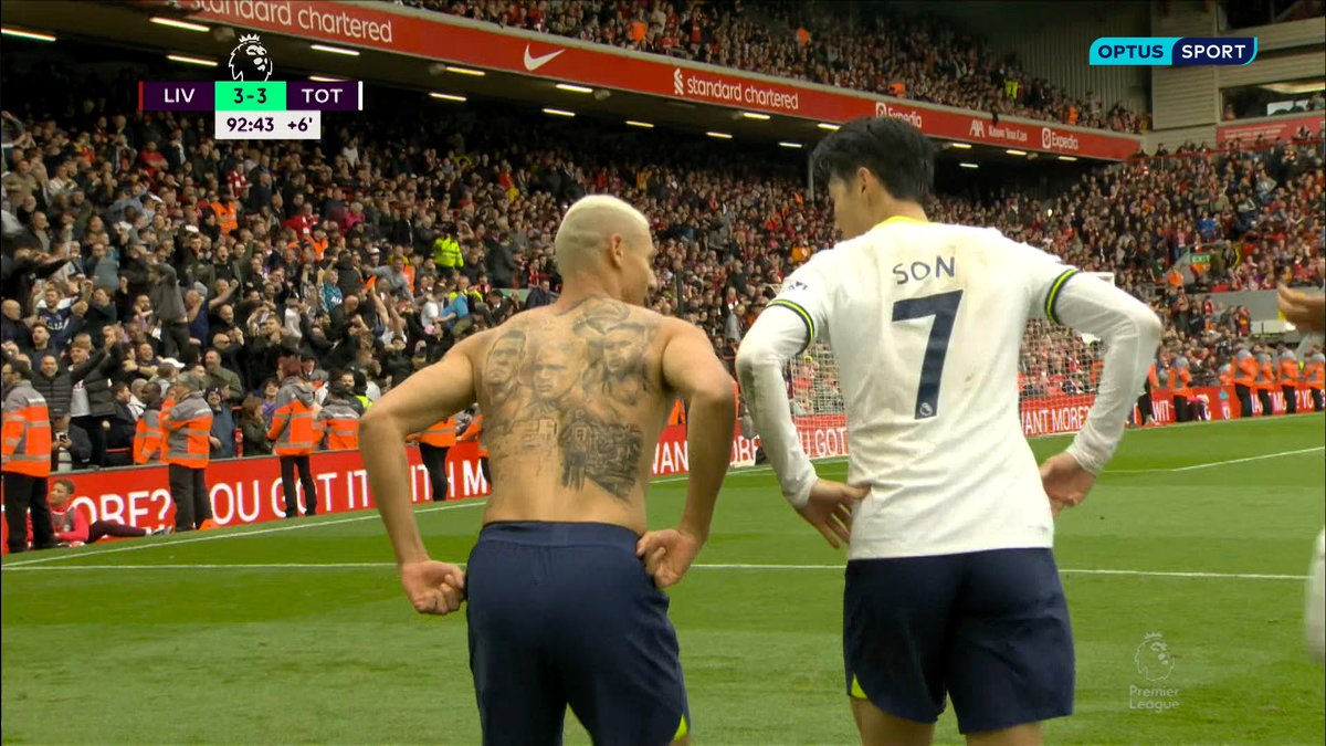 Richarlison will remember his first Premier League goal for Spurs for all the wrong reasons 😩 The shirt came off. He shh’d Anfield. He did his pigeon dance. And then Diogo Jota did this a minute later… Free to watch highlights | #PL #OptusSport